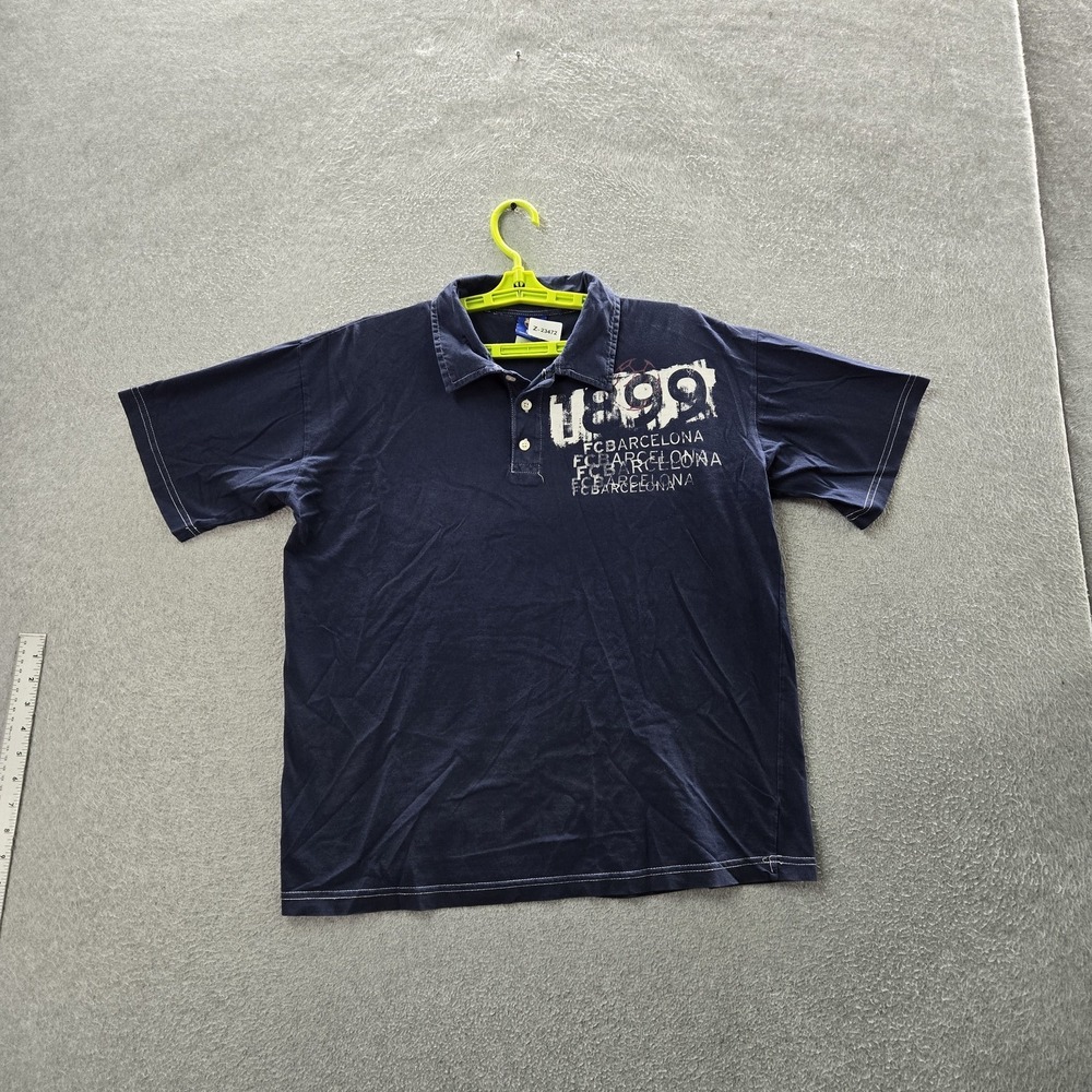 FC Barcelona‎ Men Polo L Navy FCB Graphic Text Activewear Short Sleeve